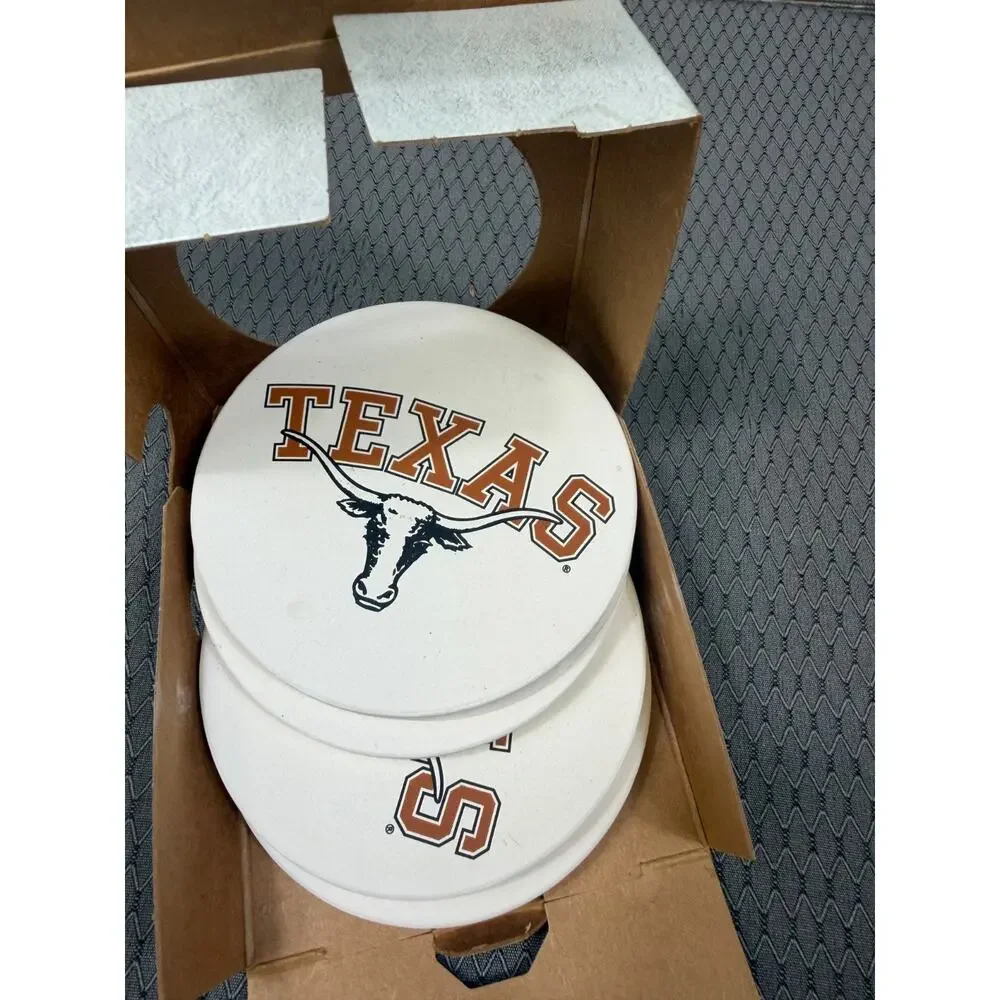 Collegiate Coasters Texas Set of 4 Stoneware Cardboard NEW